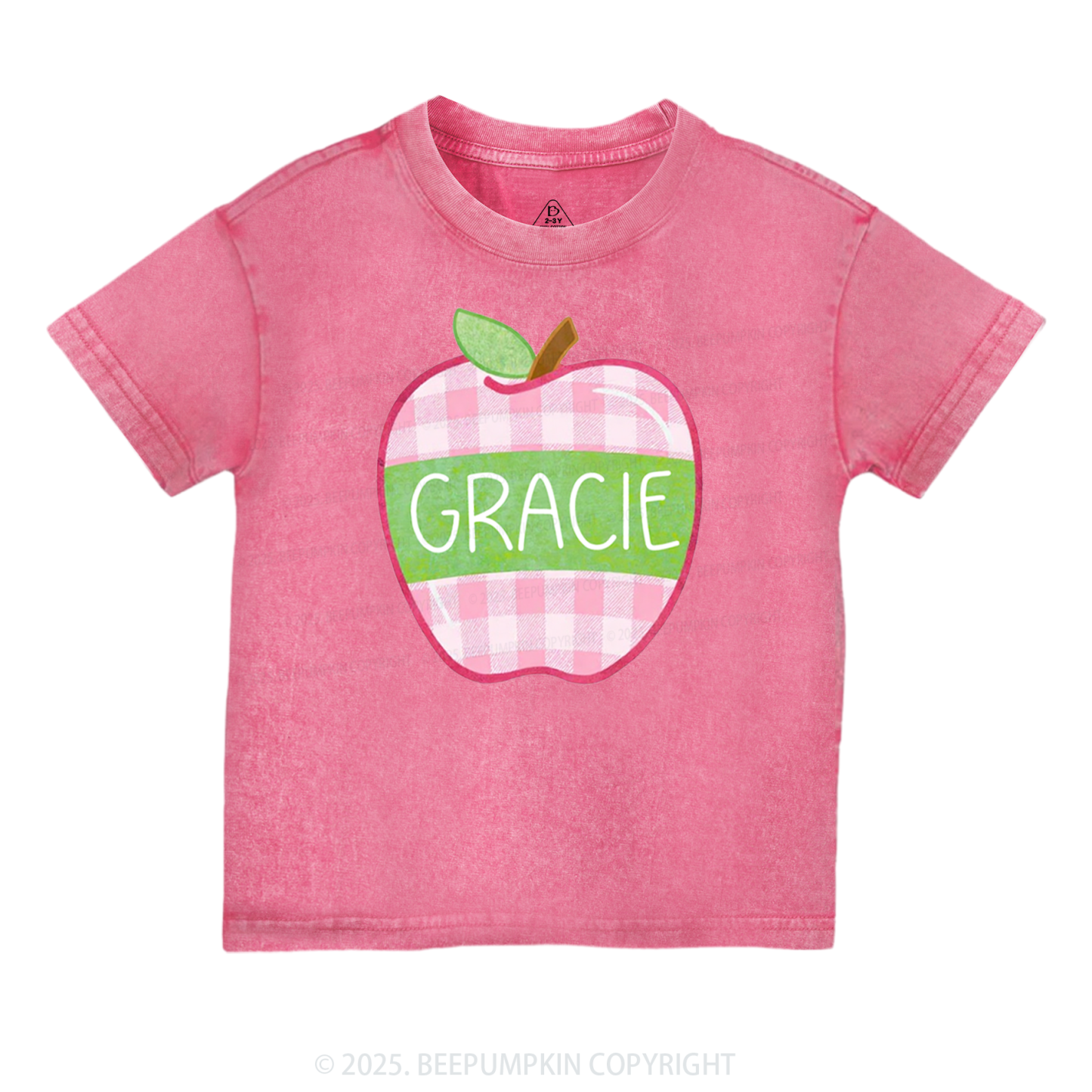Personalized Plaid Apple Series Toddler&Kids Washed Tees