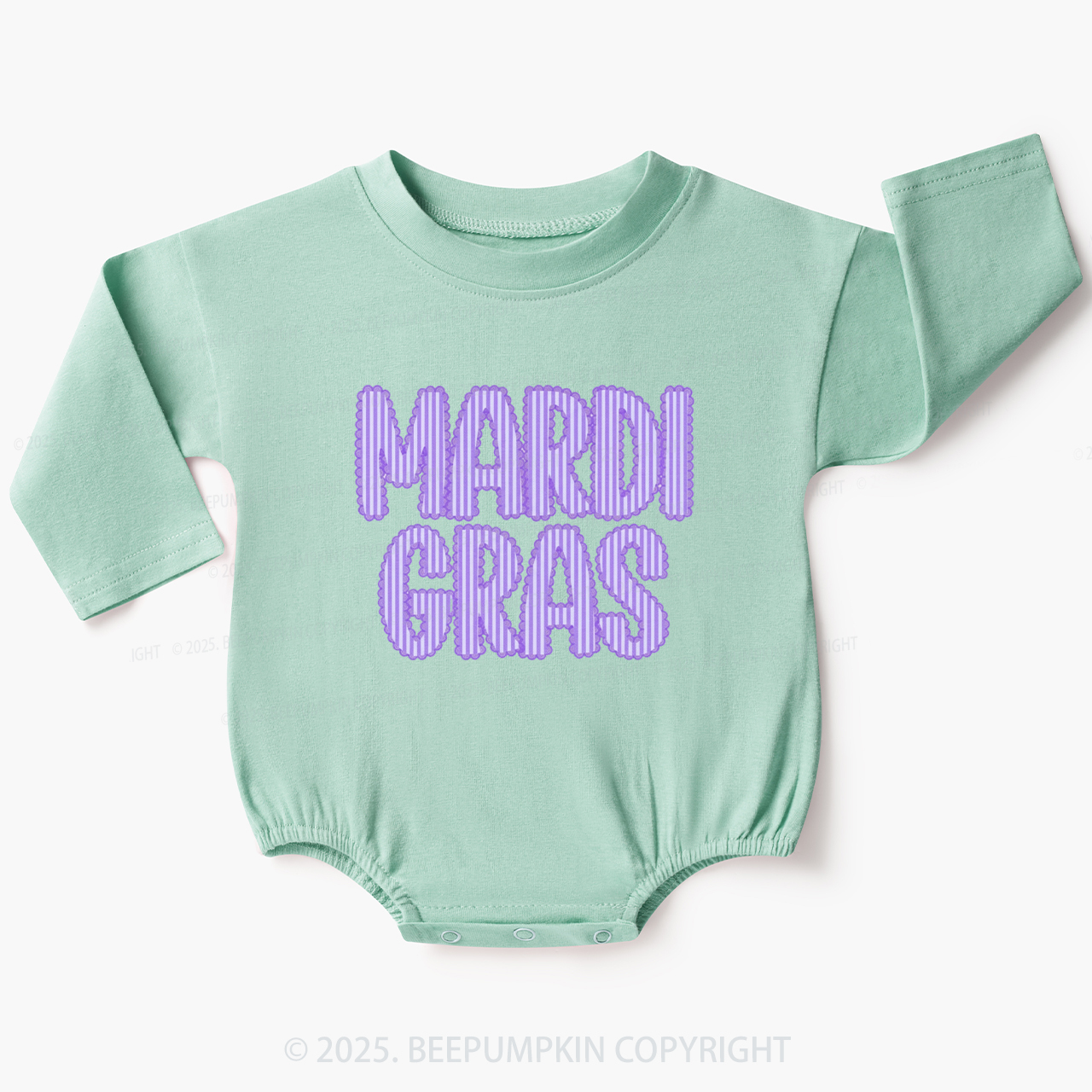 Purple Seersucker Mardi Gras Baby Bubble Romper Beepumpkin
