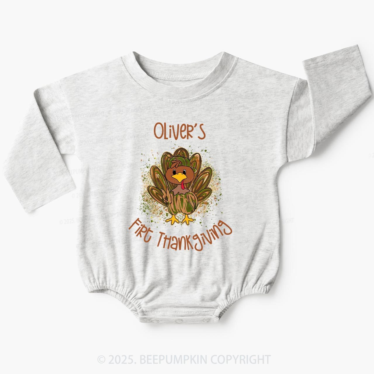 Personalized First Thanksgiving Baby Bubble Romper Beepumpkin