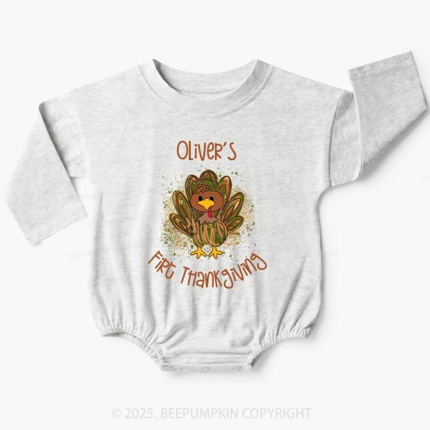 Personalized First Thanksgiving Baby Bubble Romper Beepumpkin