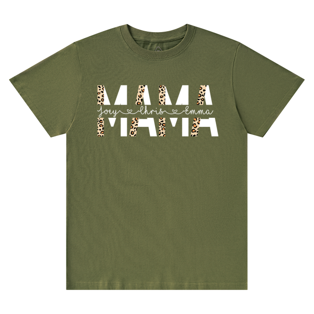 Custom Kids Names Leopard Print Mom Gift Tees