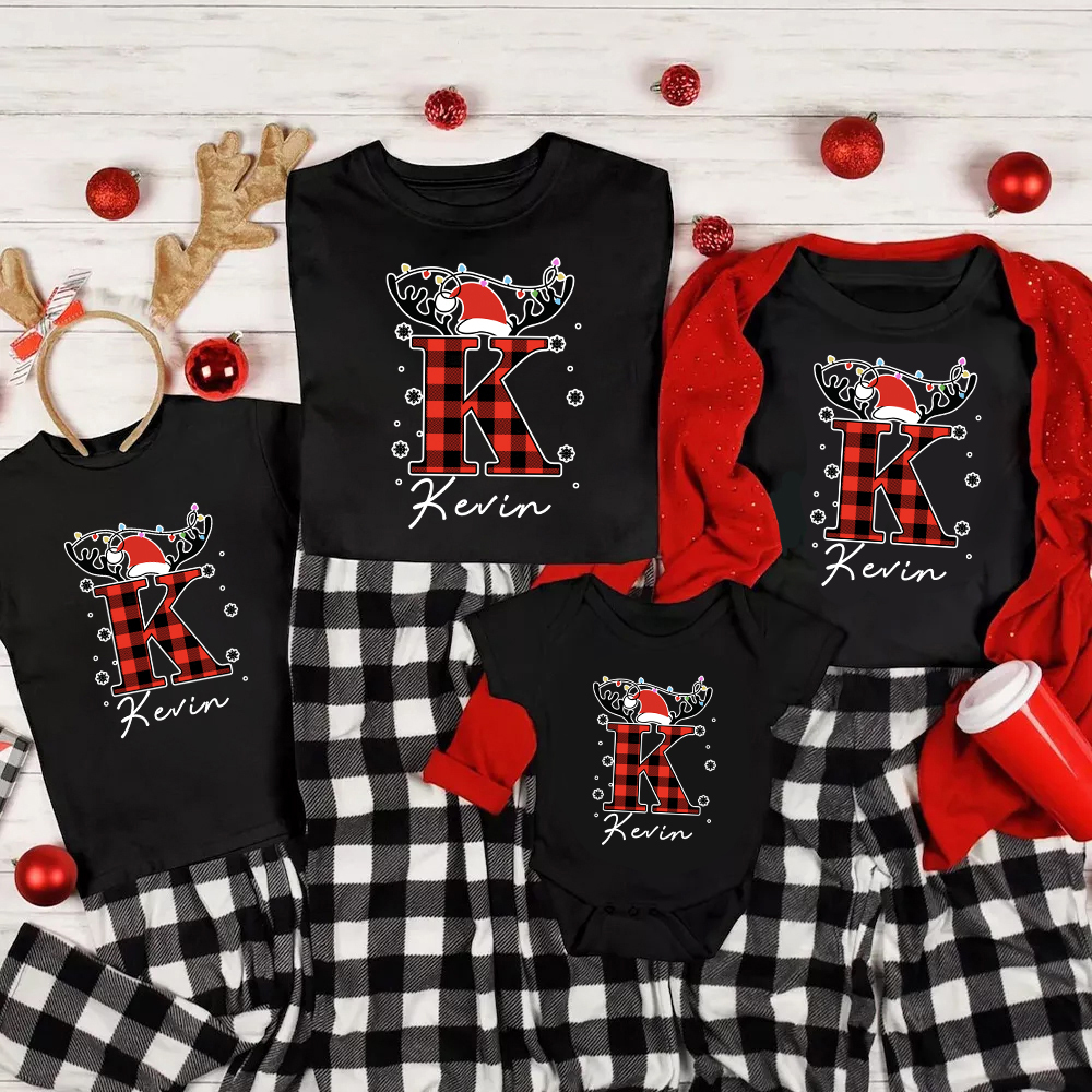 Personalized Elk Monogram Christmas Family Matching Shirt