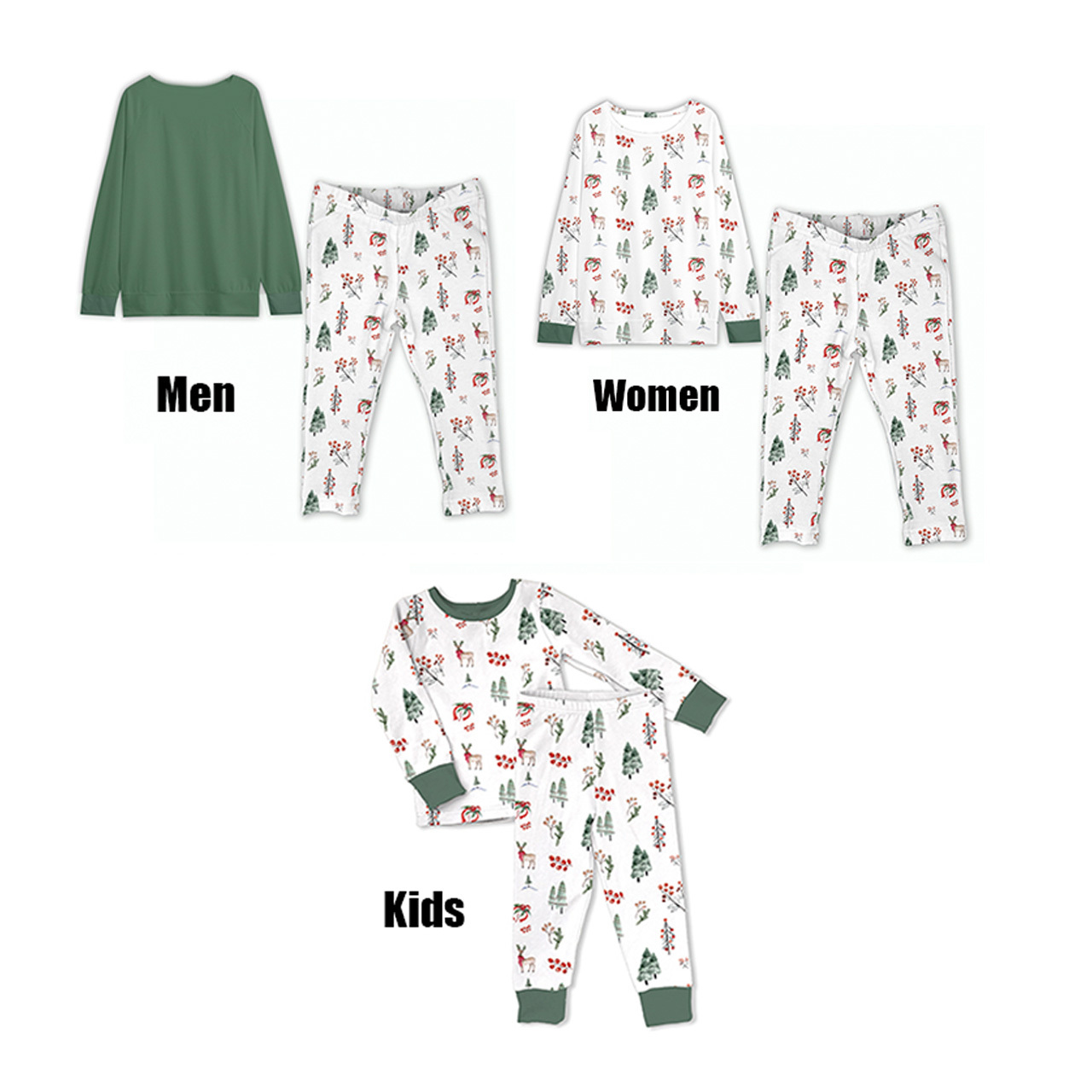 Green Tree Patterns Christmas Family Matching Pajamas