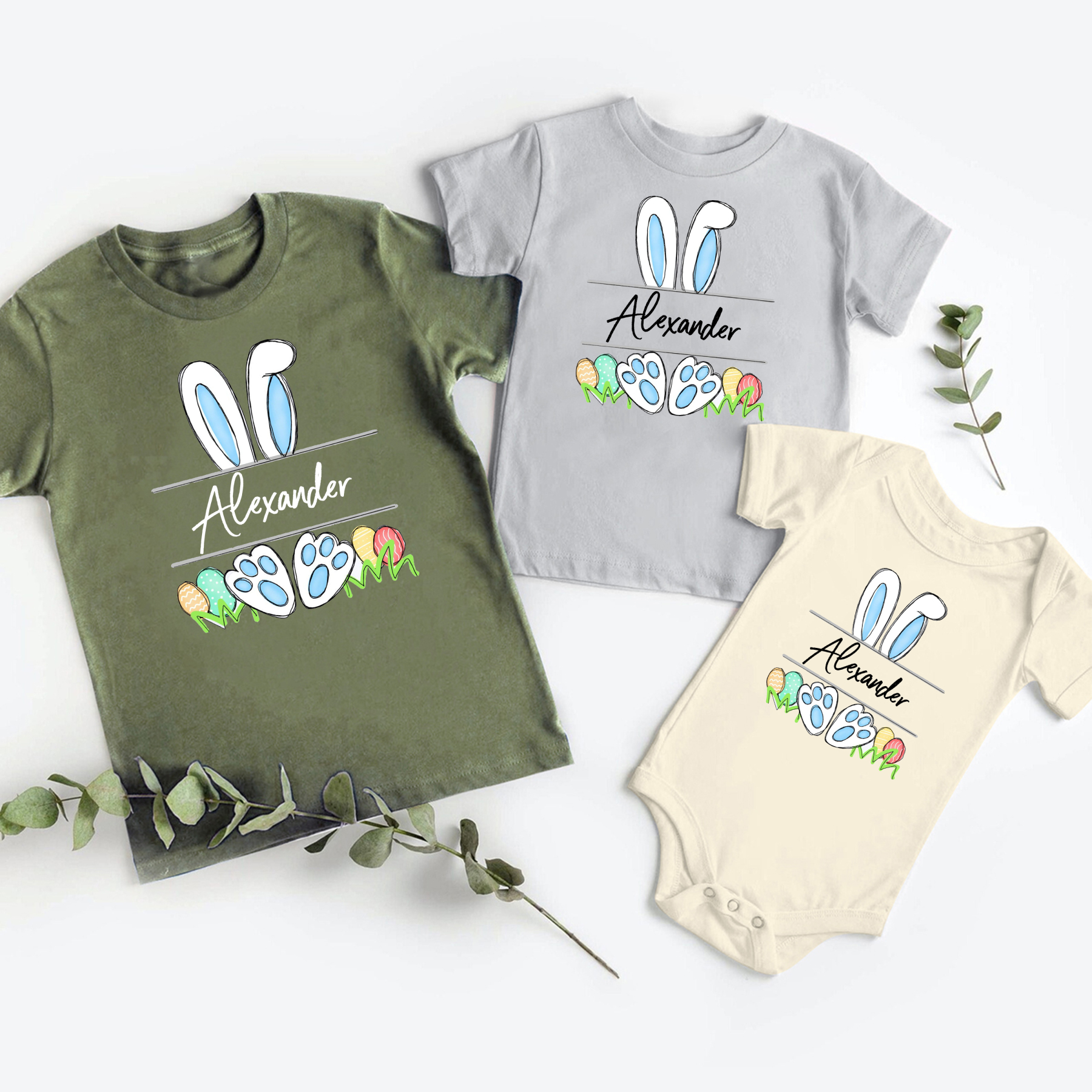 Personalized Blue Ears Easter Siblings Family Matching Shirt