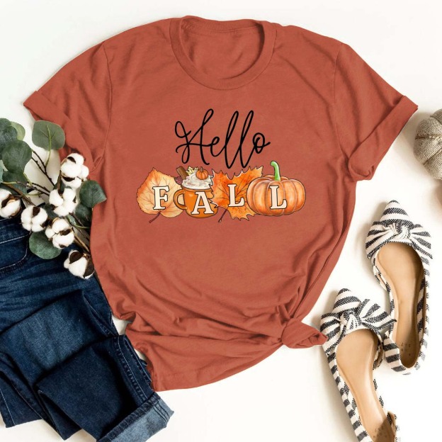Hello Fall Pumpkin Shirts For Her