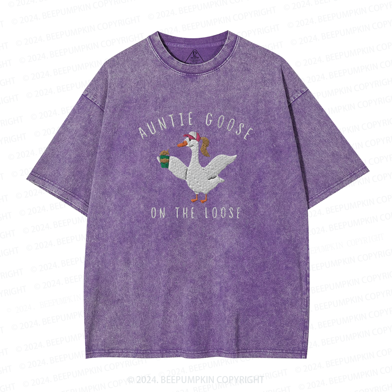 Auntie Goose On The Loose Embroidered Auntie Washed Tees
