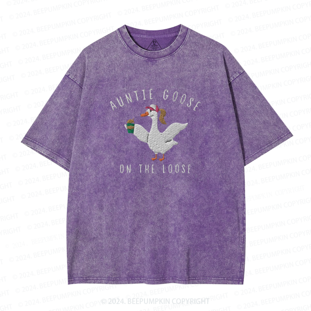 Auntie Goose On The Loose Embroidered Auntie Washed Tees