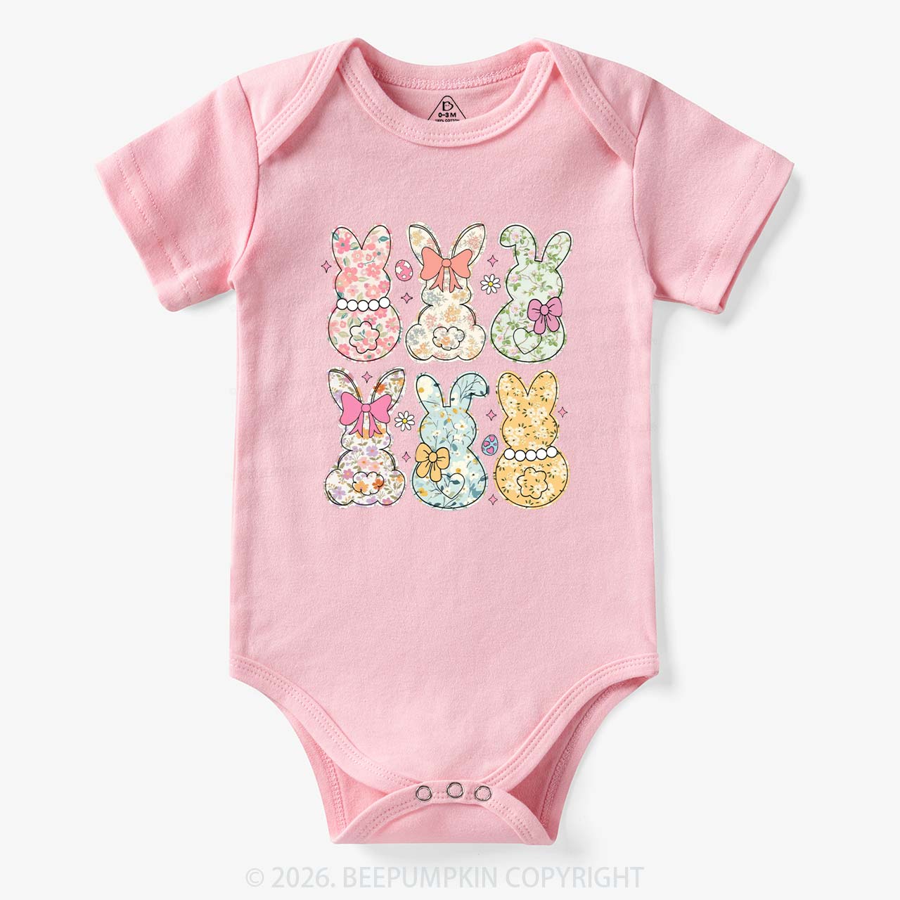 Vintage Spring Floral Bunny Bows Baby Bodysuit