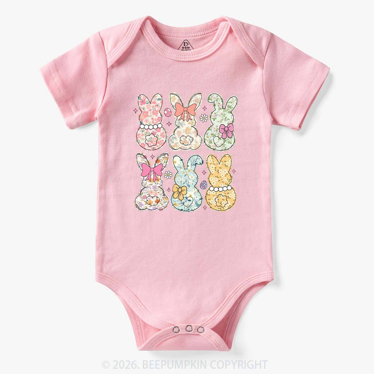 Vintage Spring Floral Bunny Bows Baby Bodysuit