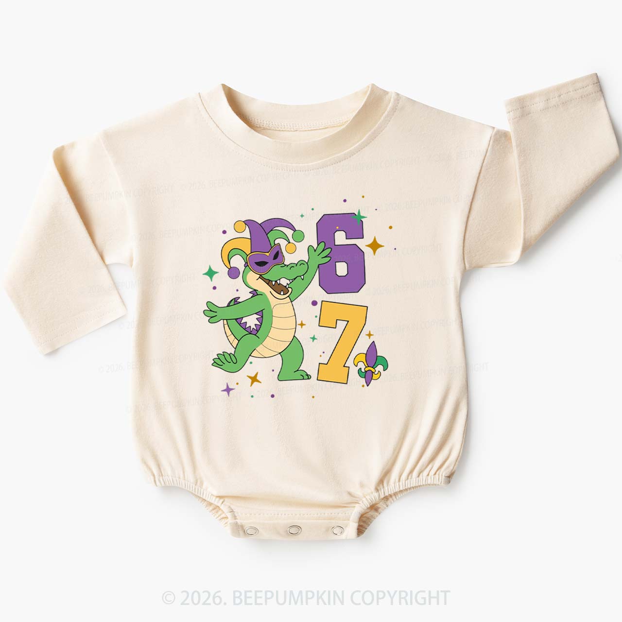 Mardi Gras Alligator 67 Baby Bubble Romper Beepumpkin