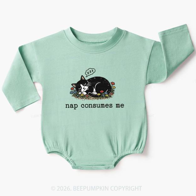 Funny Cat Meme Nap Consumes Me Baby Bubble Romper