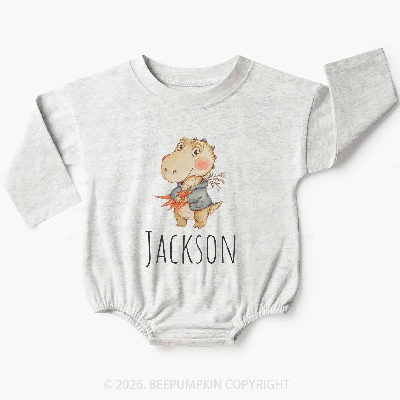 Personalized Watercolor Dino Friend Baby Bubble Romper