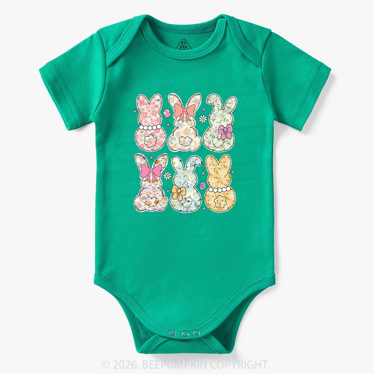 Vintage Spring Floral Bunny Bows Baby Bodysuit