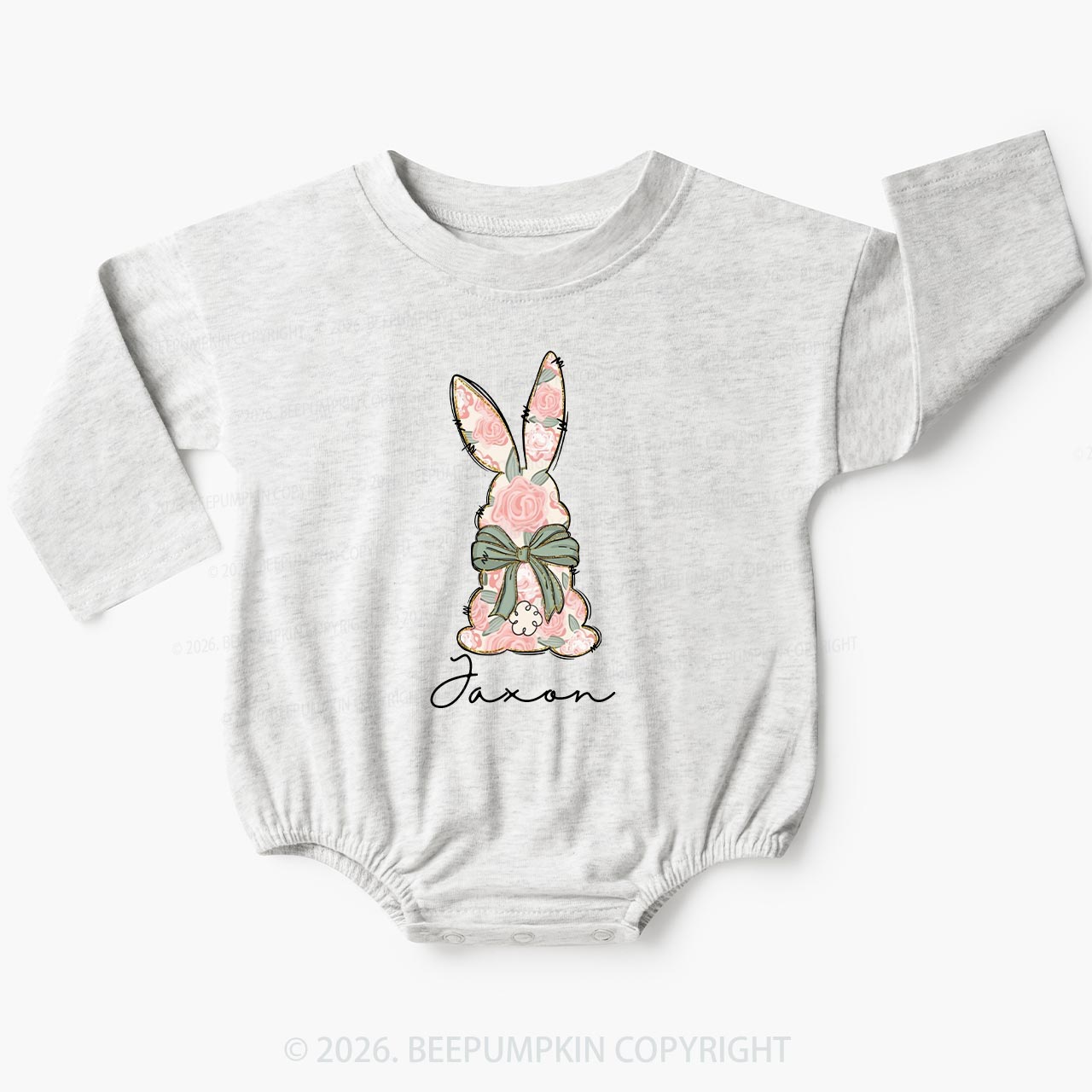 Personalized Floral Easter Bunny Baby Bubble Romper