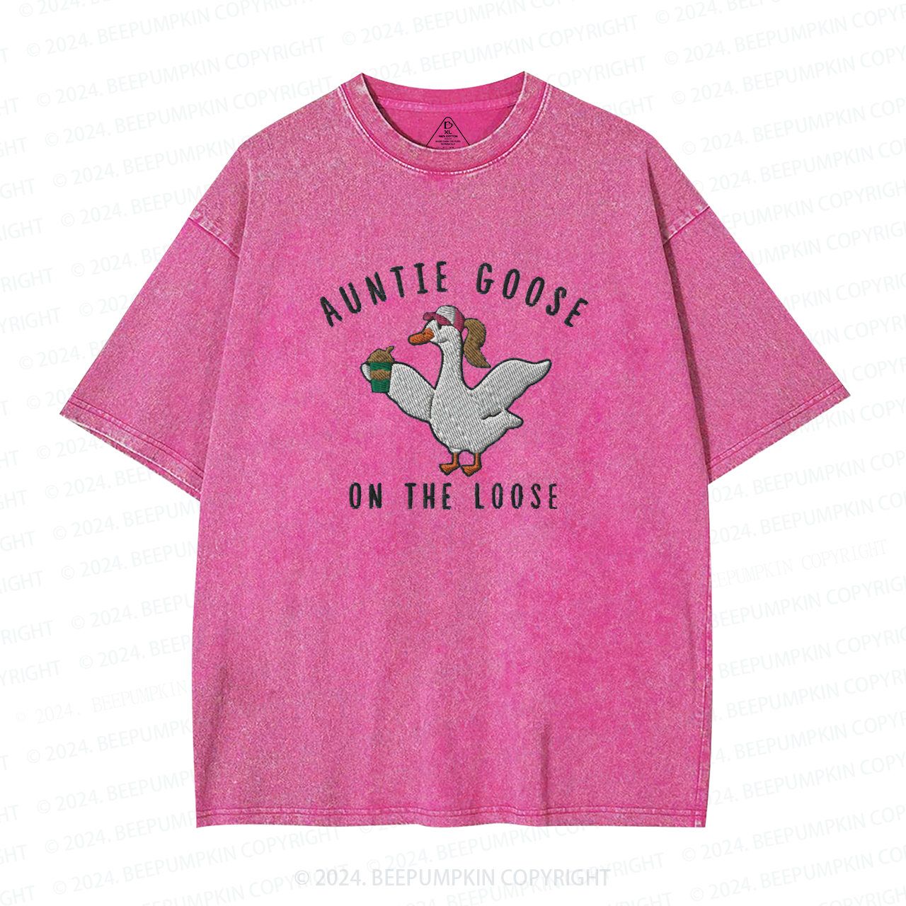 Auntie Goose On The Loose Embroidered Auntie Washed Tees