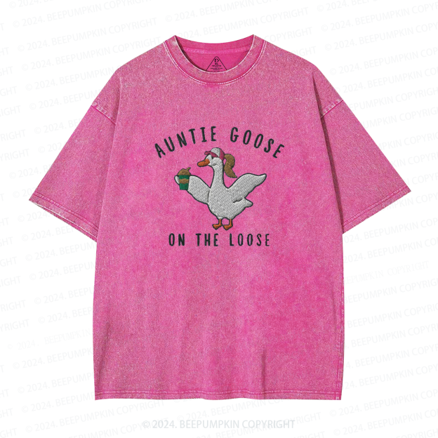 Auntie Goose On The Loose Embroidered Auntie Washed Tees