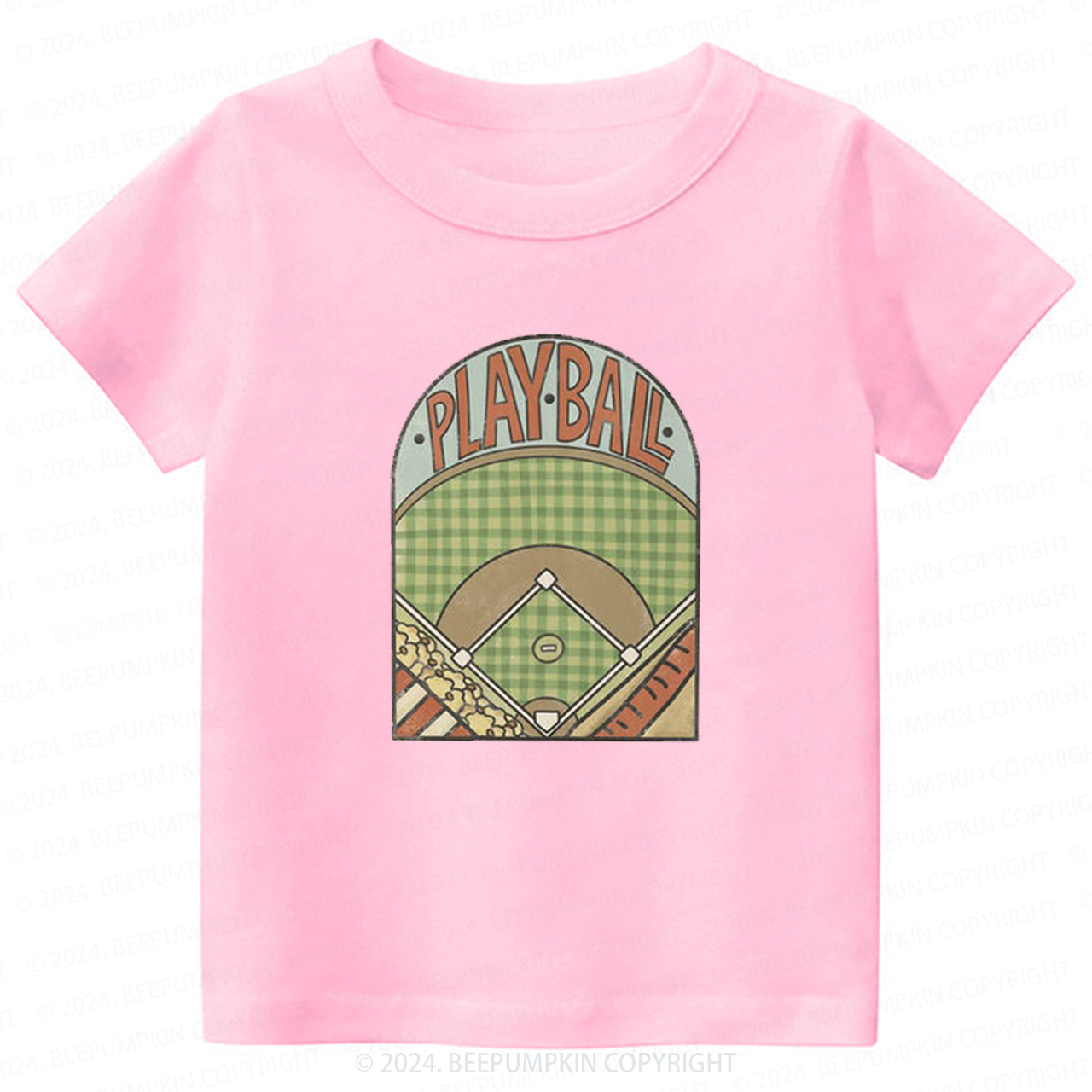 Retro Playball Baseball Field Toddler&Kids Tees 