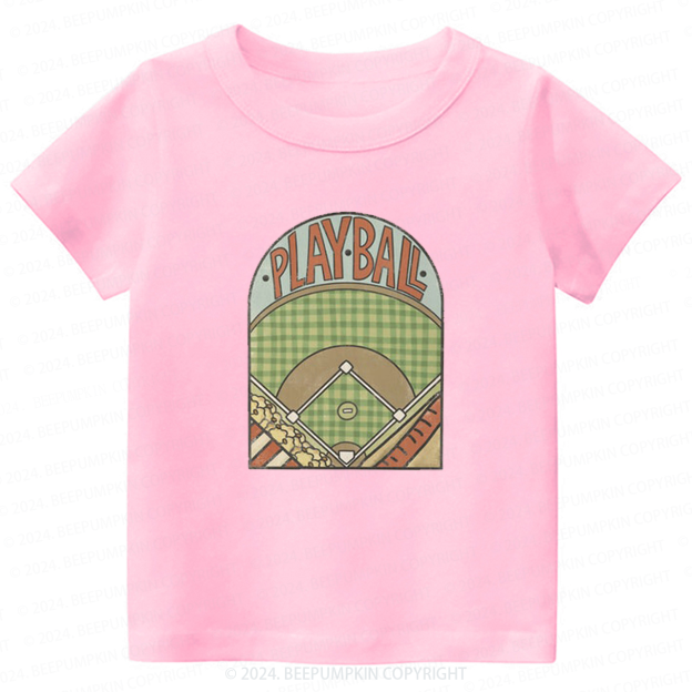 Retro Playball Baseball Field Toddler&Kids Tees 
