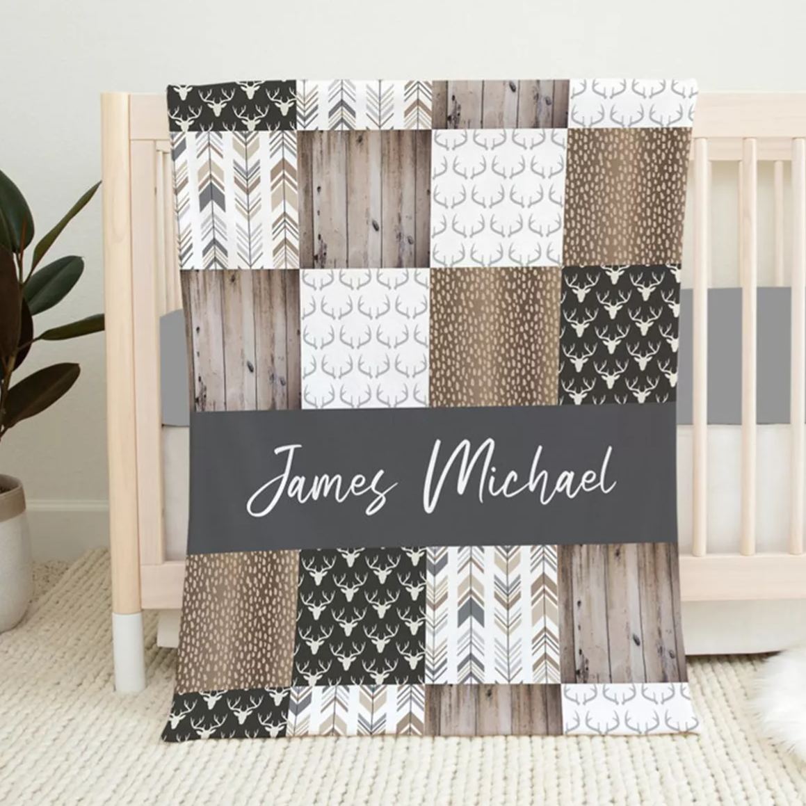 Personalized Deer Baby Flannel Blanket