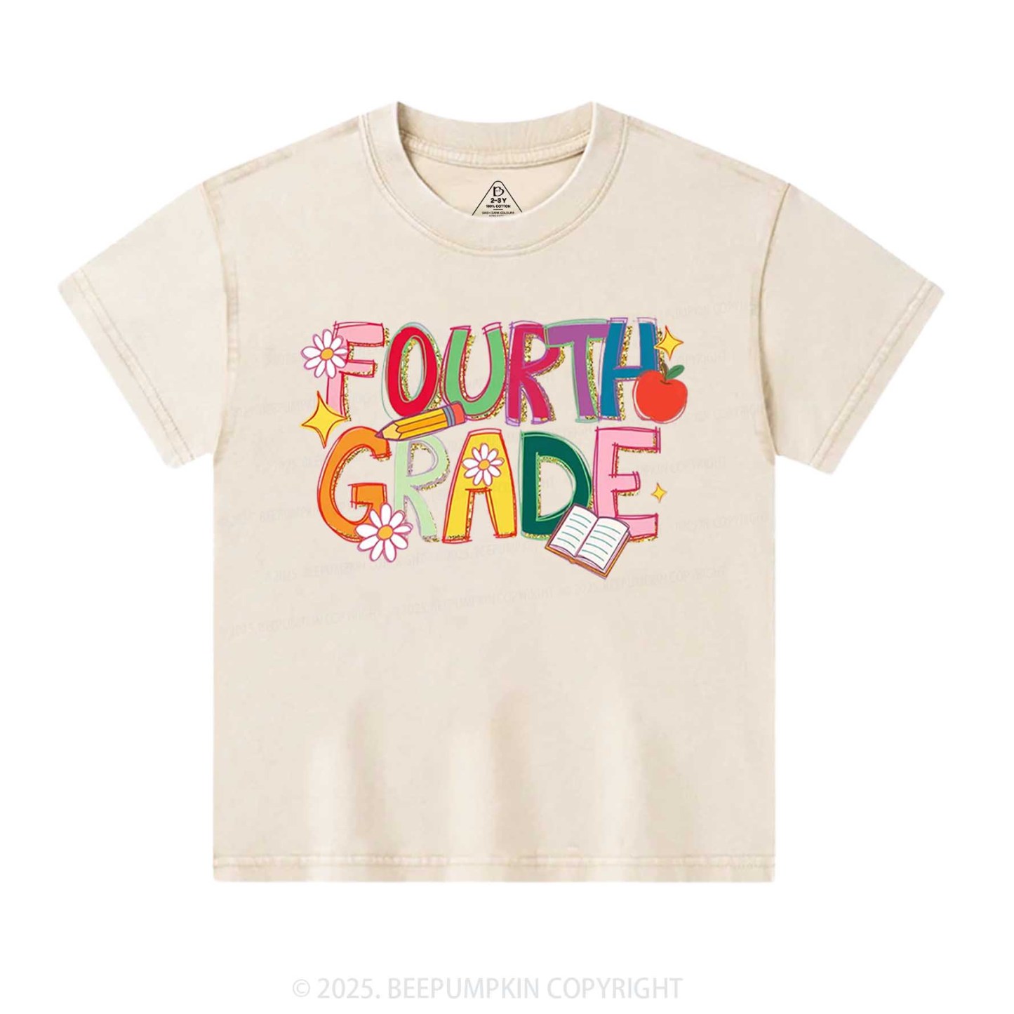 Personalized Girly Floral Kindergarten Neon School Toddler&Kids Washed Tees