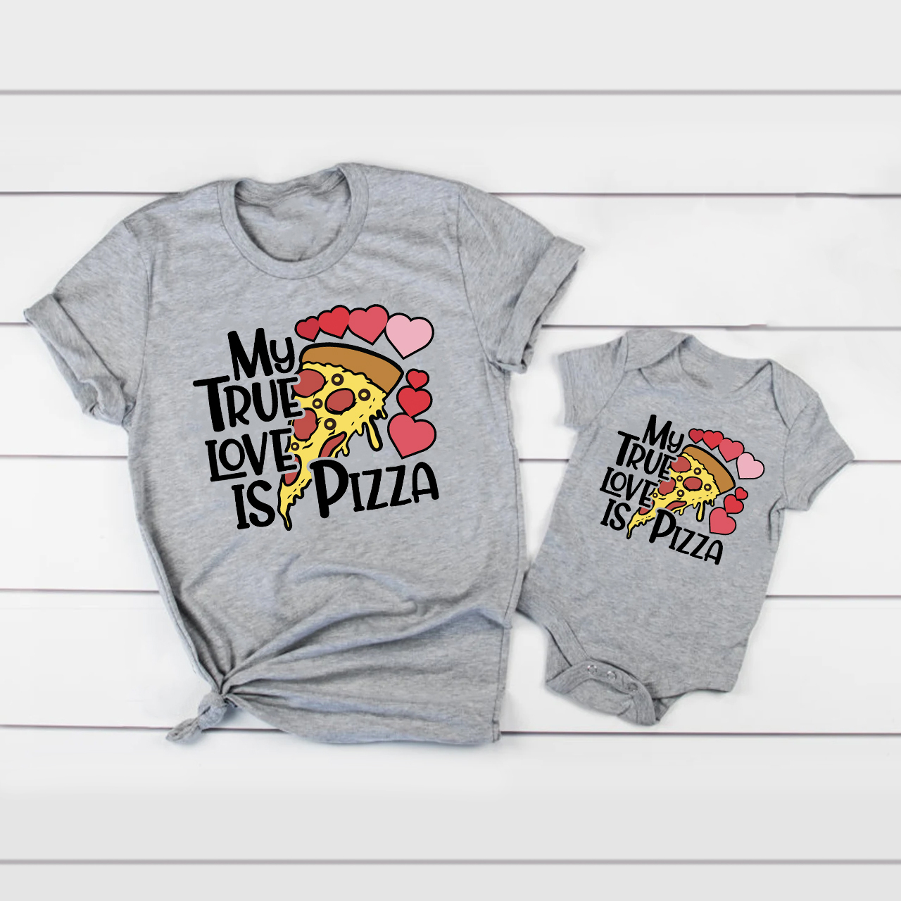 My True Love Is Pizza Valentine Family Matching Shirts