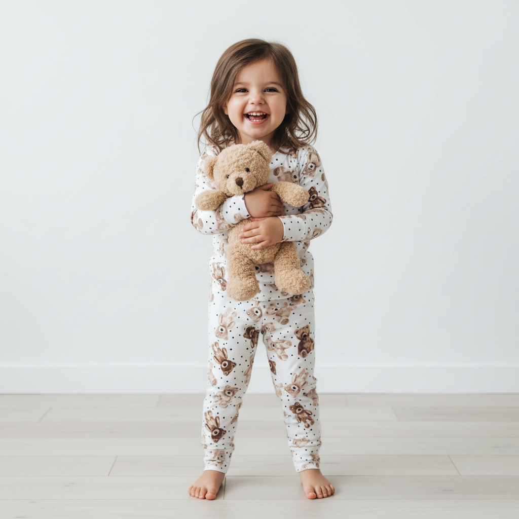 Brown Plush Bear Two-Piece Pajama Set For Kids