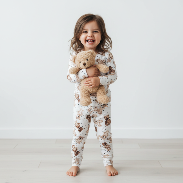Brown Plush Bear Two-Piece Pajama Set For Kids