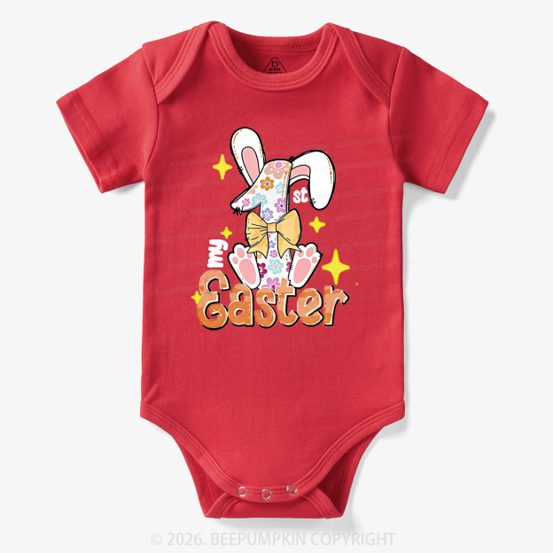 Yellow Bow Floral Bunny 1st Easter Baby Bodysuit