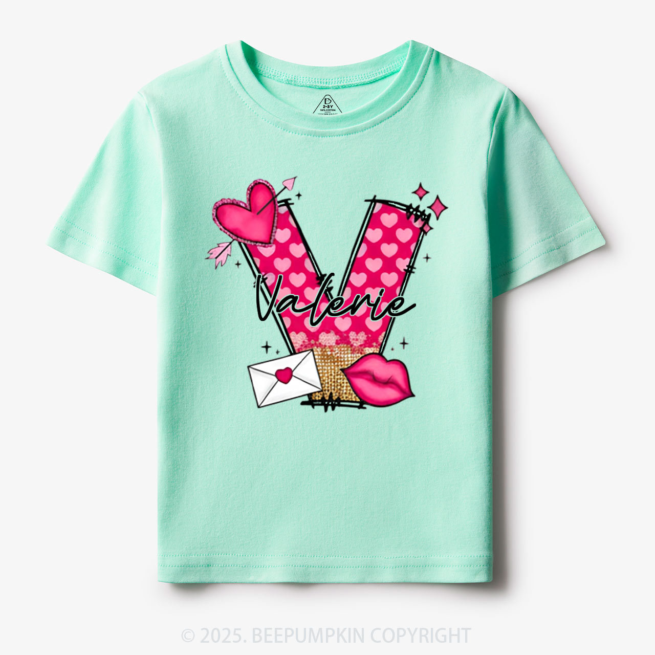 Personalized Valentine's Day Pink Hearts Toddler&Kid's Tees Beepumpkin
