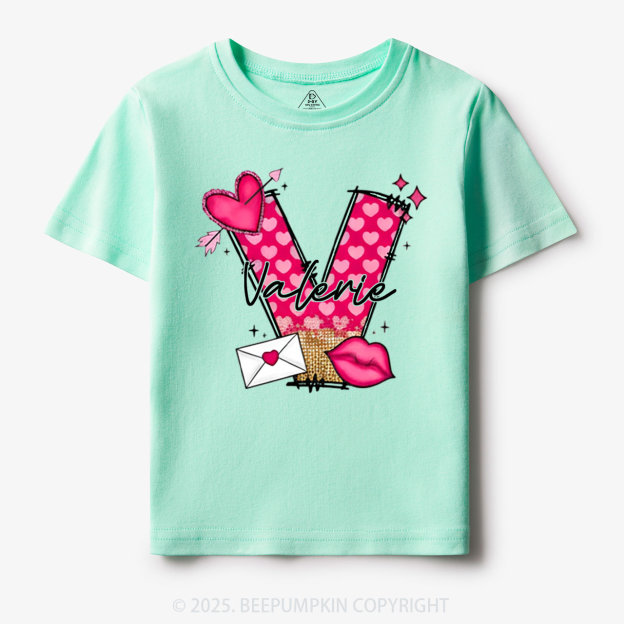 Personalized Valentine's Day Pink Hearts Toddler&Kid's Tees Beepumpkin
