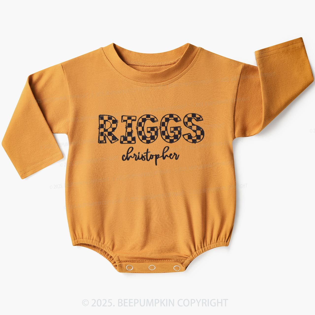 Personalized Checkered Name Baby Bubble Romper Beepumpkin