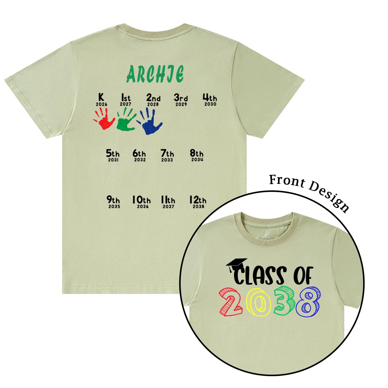 Hand Print-Class Of 2037 Personalized Shirts For School Kids
