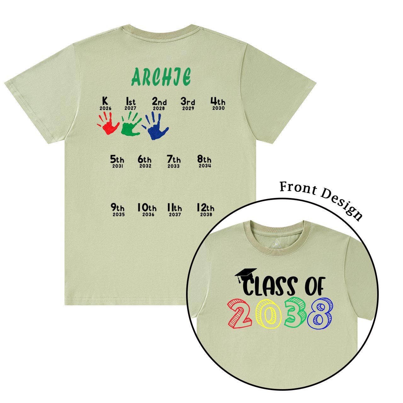 Hand Print-Class Of 2037 Personalized Shirts For School Kids