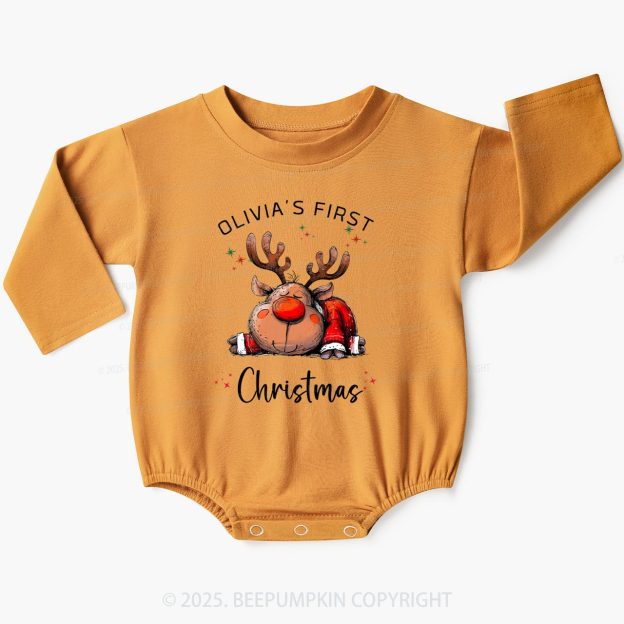 Personalized Festive Reindeer Dreams Christmas Baby Bubble Romper Beepumpkin