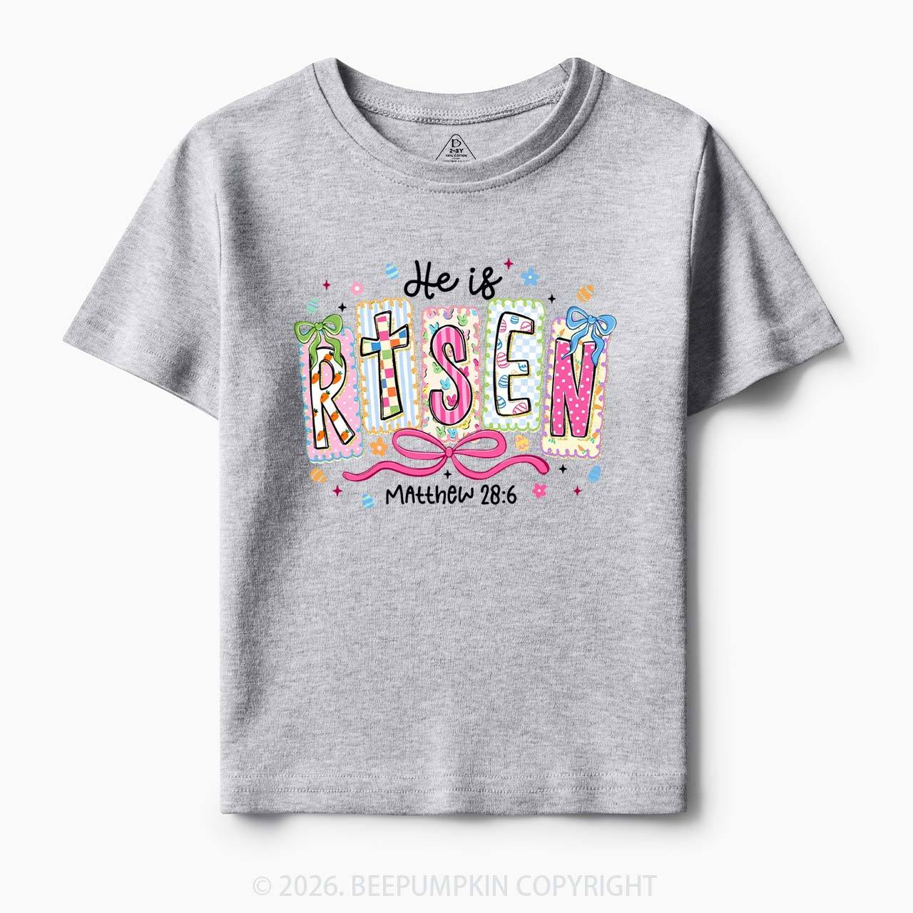 Easter Bow Lettering He Is Risen Toddler&Kids Tees