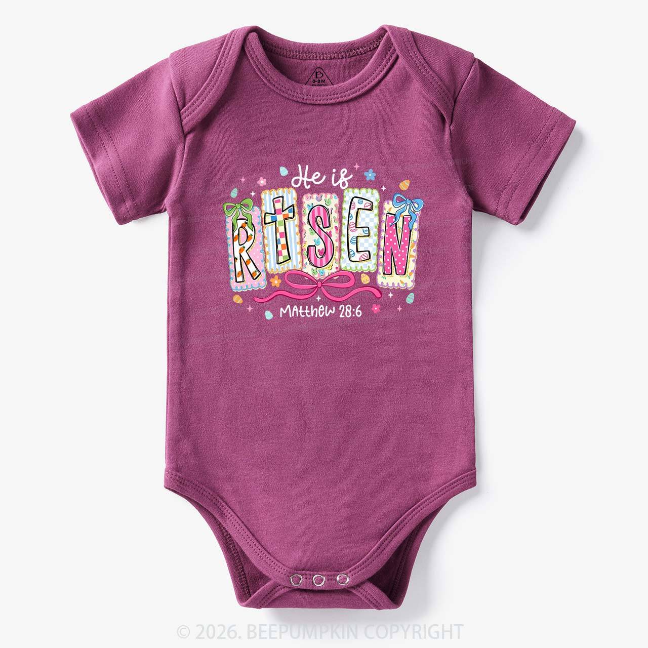 Easter Bow Lettering He Is Risen Baby Bodysuit