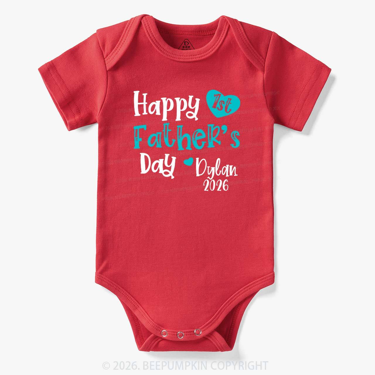 Personalized Happy 1st Father's Day Blue Bodysuit Beepumpkin