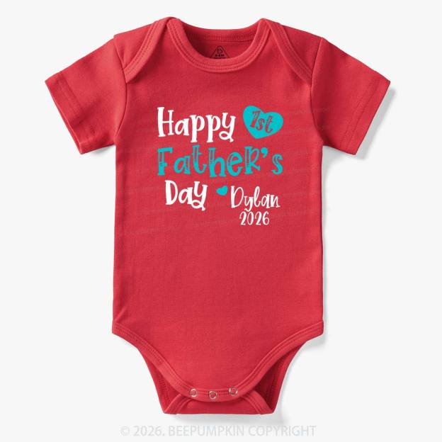 Personalized Happy 1st Father's Day Blue Bodysuit Beepumpkin