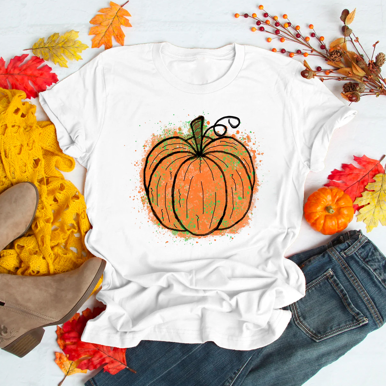 Super Fun Watercolor Pumpkin Tees For Her