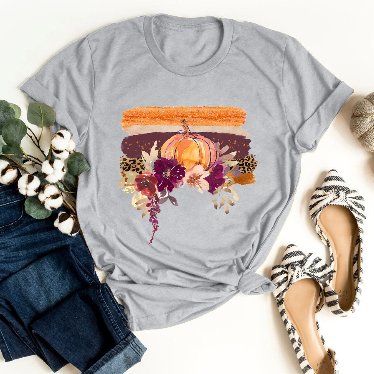Unique Pumpkin And Watercolor Flowers Shirt 