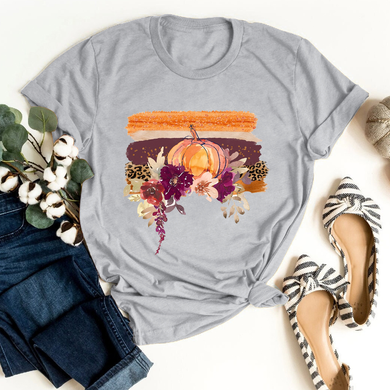Unique Pumpkin And Watercolor Flowers Shirt 