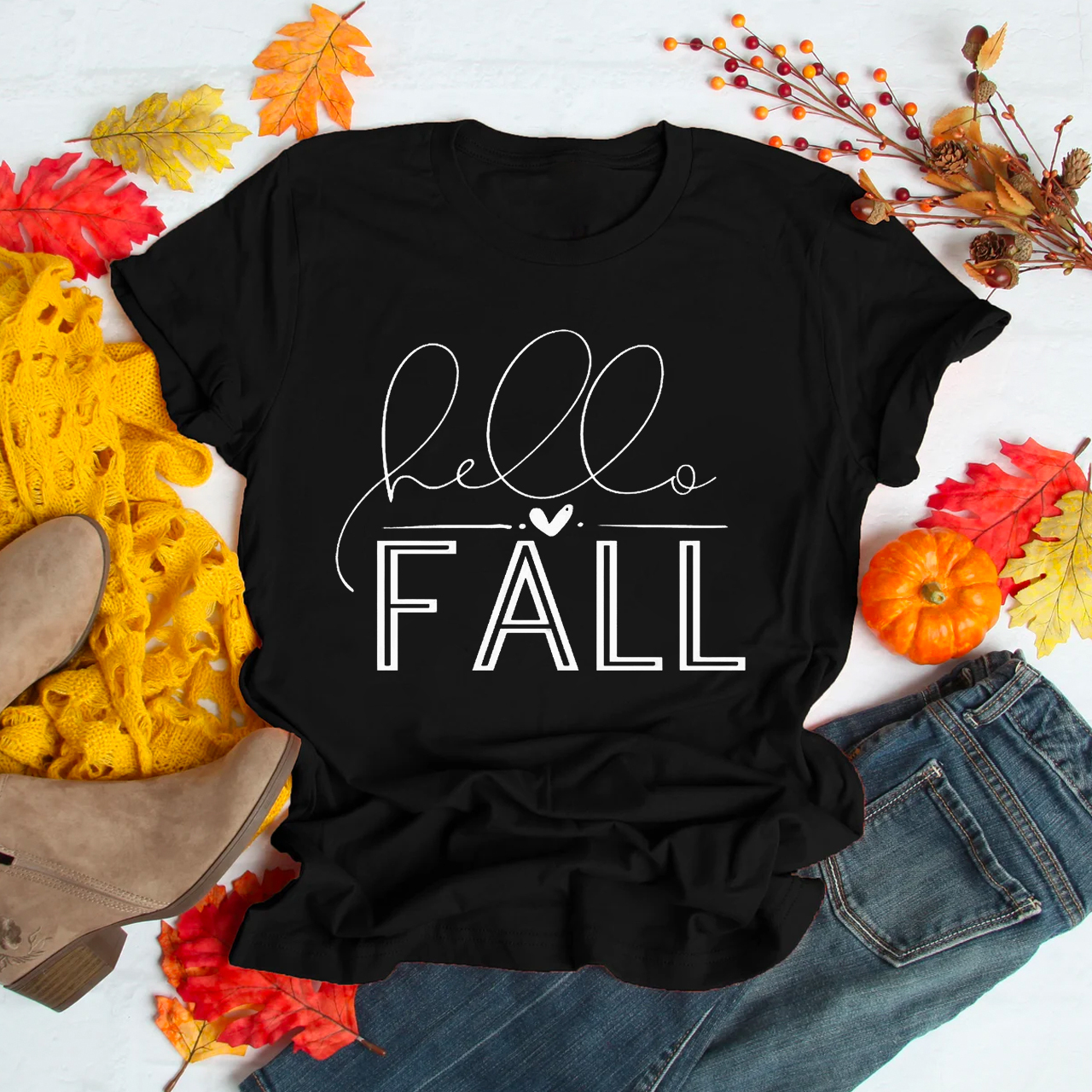 Hello Fall Heart Shirt For Her