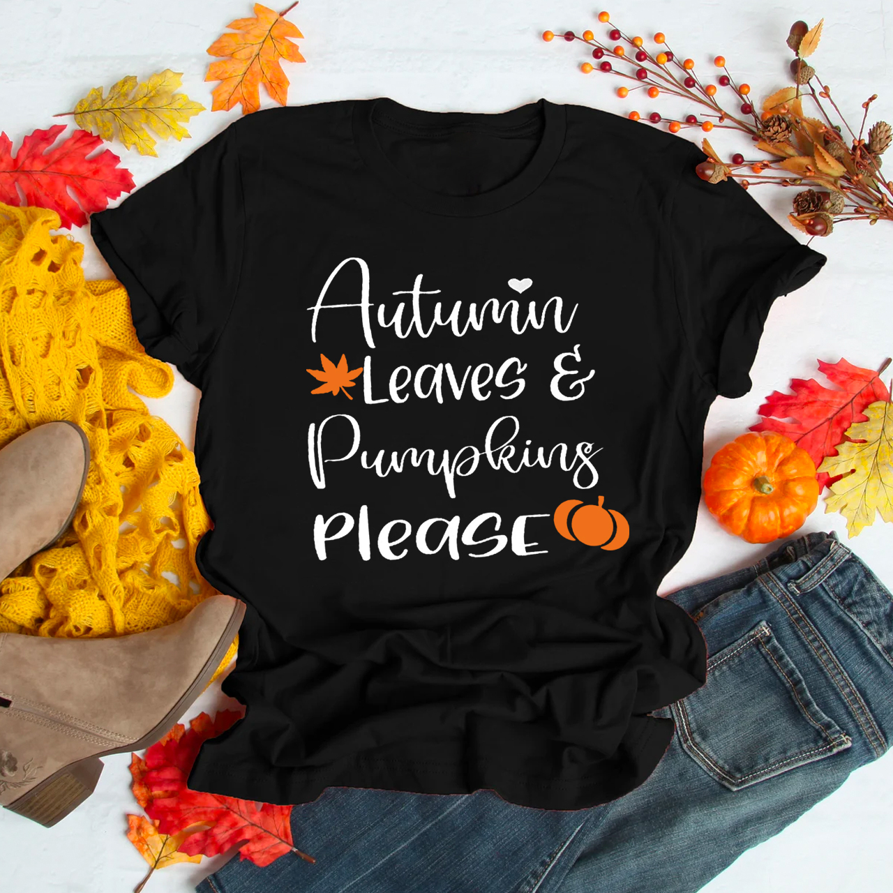 Autumn Leaves and Pumpkins Please Shirt 