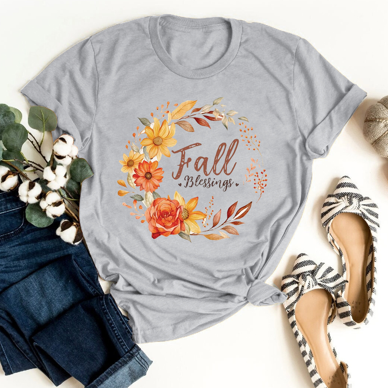 Fall Blessings with Watercolor Flowers Shirt 