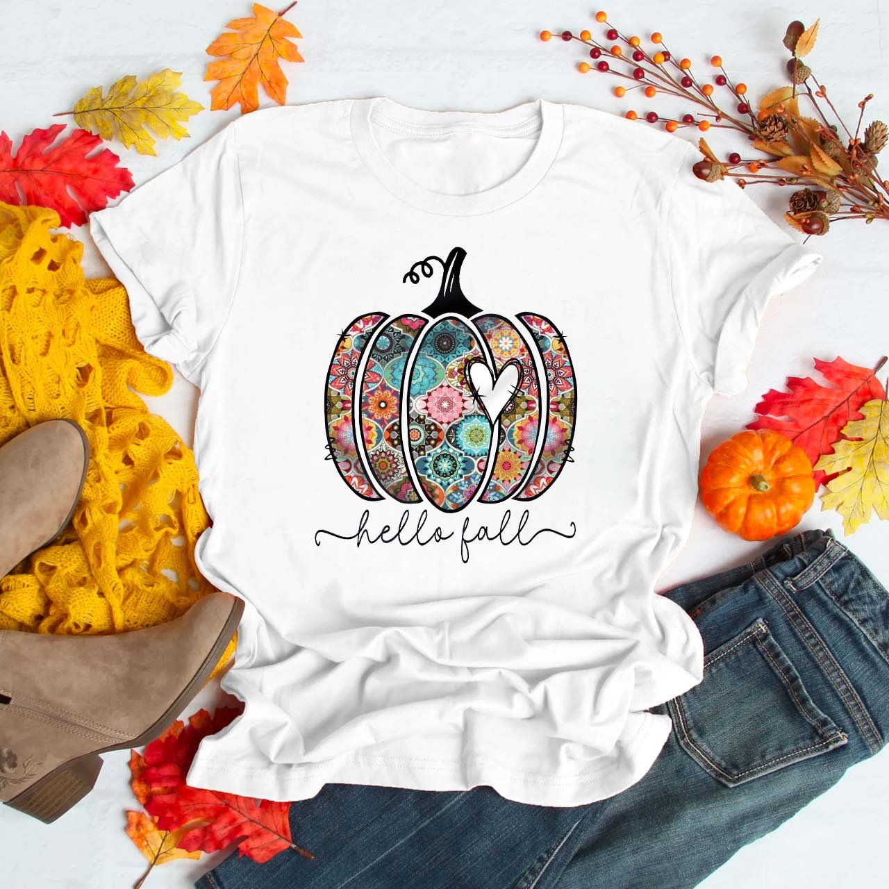 Hello Fall Pumpkin Silhouette Shirt For Her