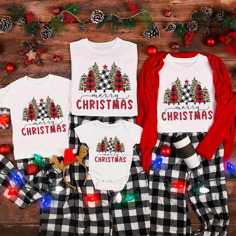 Leopard Print Christmas Tree Matching Shirt For Family