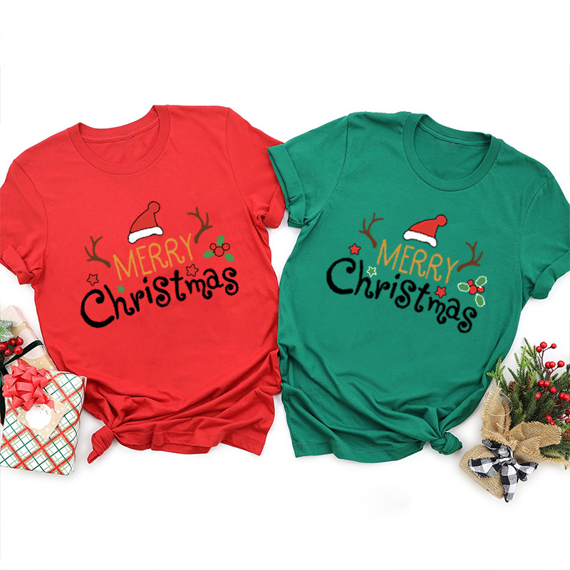 Merry Christmas Santa Hat Reindeer Holiday Shirts