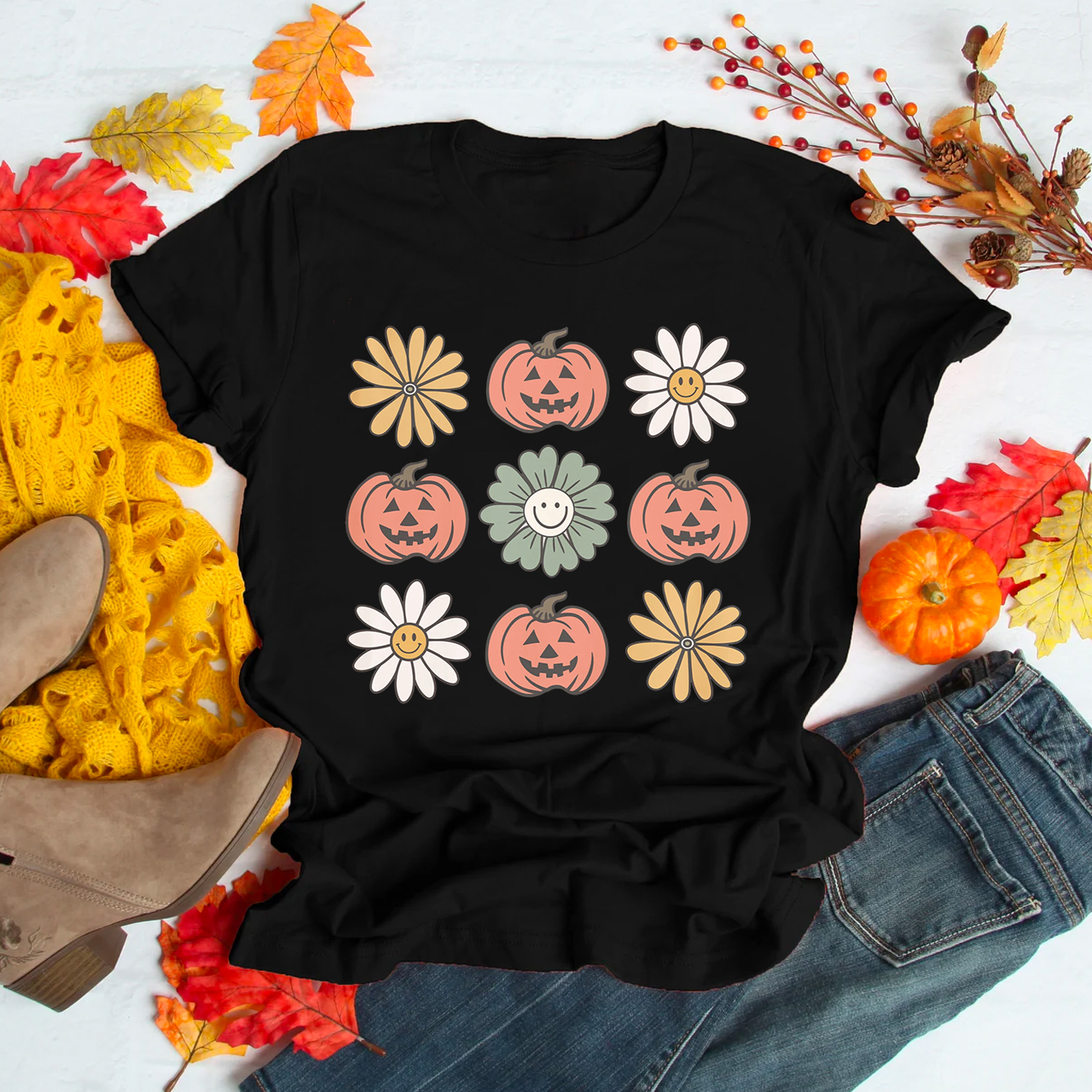 Vintage Floral Pumpkins Shirt For Her