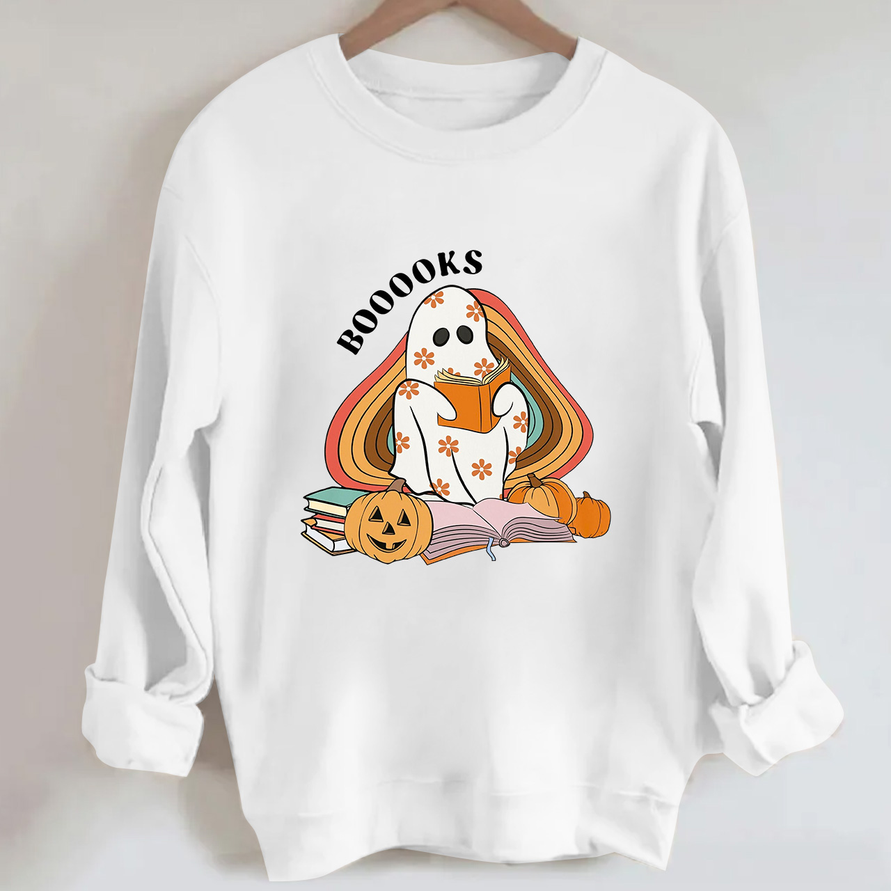 Retro Books Ghost Halloween Sweatshirts