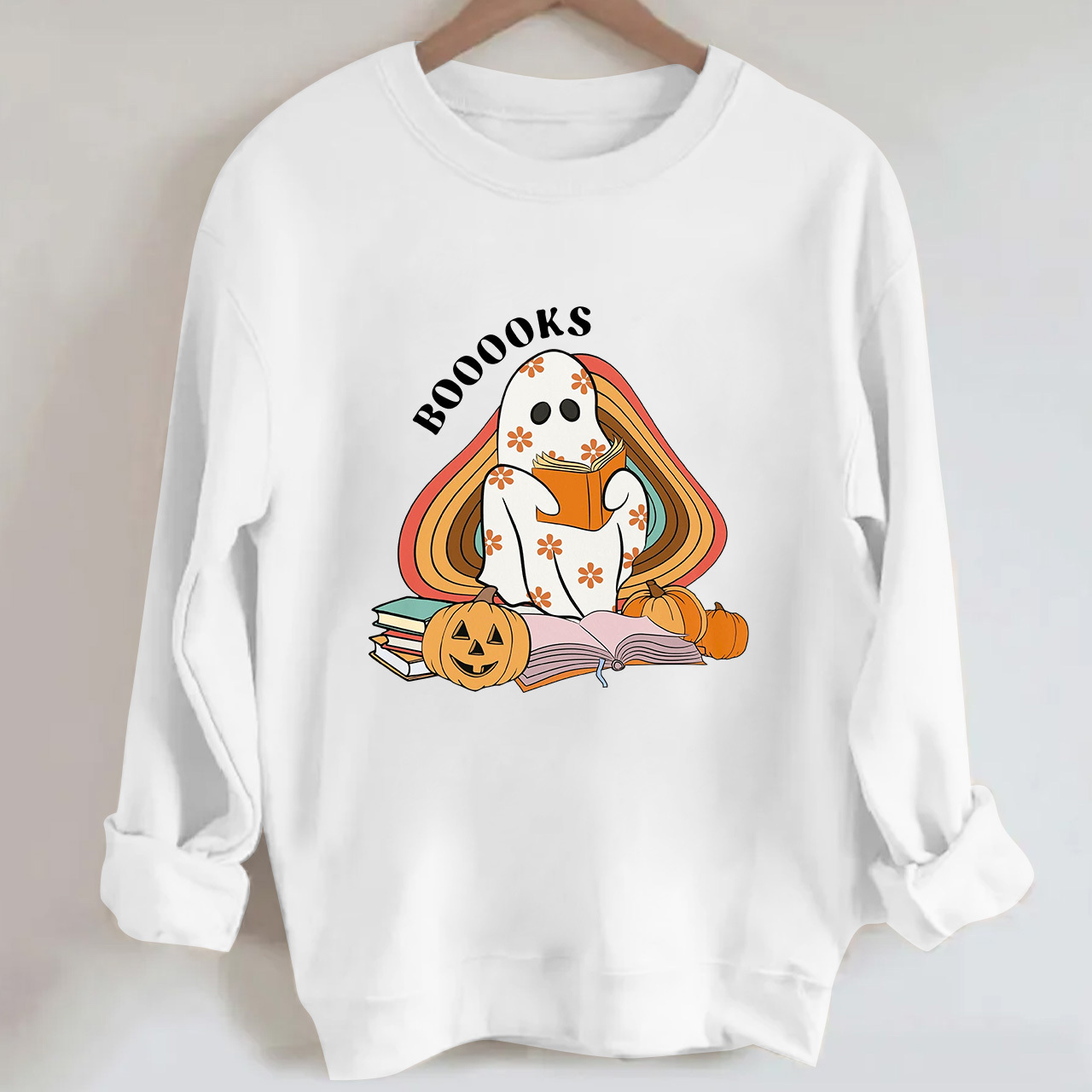 Retro Books Ghost Halloween Sweatshirts